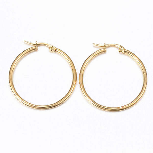 304 Stainless Steel Hoop Earrings Gold 36x35x2mm  1x0.8mm P209