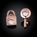 Rose Gold Plated  Earrings Stud AAA Zirconia Push Back .84" L171