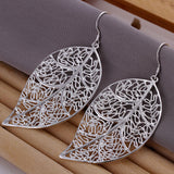 Sterling Silver Plated Chandelier Leaves Hoop Pierced Earrings L151