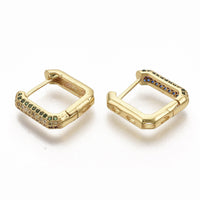 Cubic Zirconia Hoop Earrings Square Real Gold 16x16x4mm  Z367