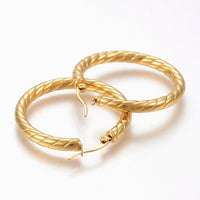 304 Stainless Steel Hoop Earrings Gold 40x37x4mm Pin 1x0.8mm  P583