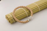 Genuine Leather Braided Stainless Steel Magnetic Clasp Bracelet Unisex Beige