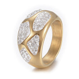 Stainless Steel Ring Wide Band Rings  Clay Rhinestones Gold Size 7 17mm Z709