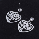 Stainless Steel Dangle Stud Earrings Zirconia Heart Tree of Life Silver  Z374