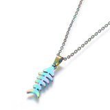 Stainless Steel Set Stud Earring Pendant Necklace Fish Bone 17.7" Pin 0.8mm P477