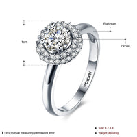 Platinum Plated Encrusted Halo Solitaire Ring AAA Zirconia Women B303