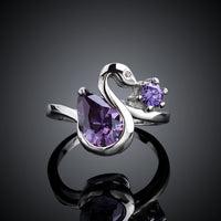 Sterling Silver Plated  Zirconia Swan Purple Band Ring Size 8 B52