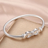 Sterling Silver Plated Bracelet Bow Bangle 4MM Hook Clasp L245