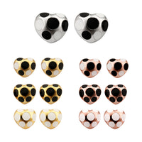 Rose Gold Platinum Plated Black White Earrings Stud Push Back Heart  .72" L304