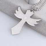 316L Stainless Steel Pendant 1.57X1.91 Inch Cross  Silver Necklace 22" B84