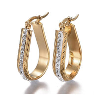 Gold Stainless Steel Hoop Earrings Polymer Clay Zirconia Drop 29.5x5.5mm A188