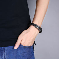 Stainless Steel Leather Bracelet 8 Inches 12MM  Magnetic L397