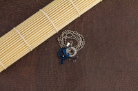 Stainless Steel Lovers Gender Zirconia Pendant Beads Necklace Silver Blue L175