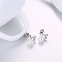 Platinum Plated Earrings Swan Stud AAA Zirconia Push Back Clasp L674