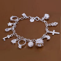 Sterling Silver Plated Bracelet Good Luck Cross 8 Inches 3MM Lobster L48