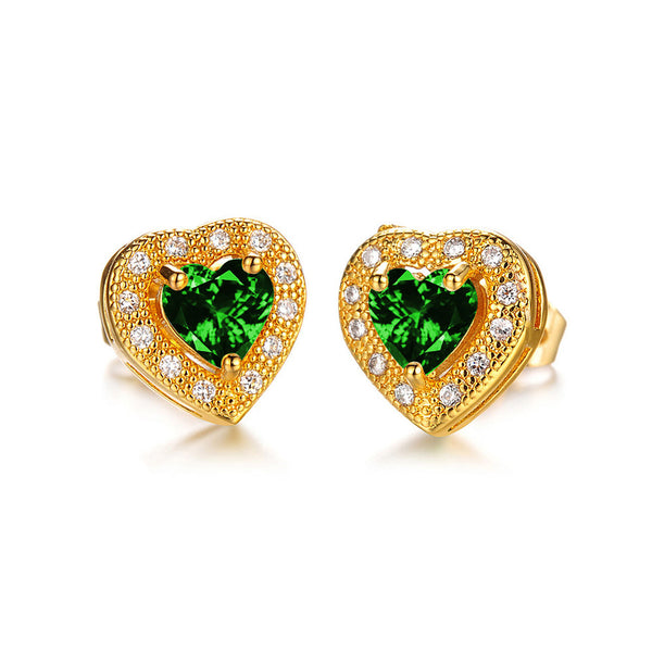 Gold Plated Earring Green Heart AAA Cubic Zirconia Women's G199