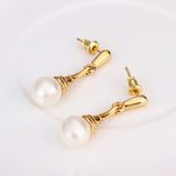 Gold Pearl Stud Drop Earrings L84