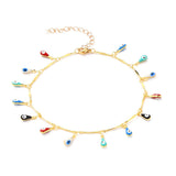 Enamel Charm Anklet Bracelet Stainless Steel Lobster Evil Eye Gold 9.6" Z13