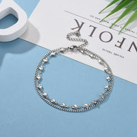 304 Stainless Steel Multi-Strand Anklet Bracelet Lobster Heart Silver 9.2" Z9