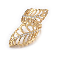 Stainless Steel Rhinestone Ring Wide Band Rings Hollow Leaf Gold Size 8 Z703