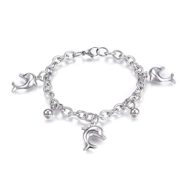 304 Stainless Steel Charm Bracelet Dolphin Silver7.5" Inch 6mm Z72