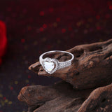 Platinum Plated Ring Womens Halo Heart AAA Zirconia Opal Stone White B521