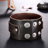 Leather Bracelet Handmade Black 9 Inches 43MM  Button Clasp L510