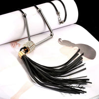 Chain Hollow Black Gold Zirconia Leather Straps Long Necklace L69