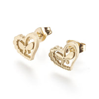 Stainless Steel Set Earrings Pendant Necklace Heart Butterfly Gold 17.7' P858