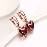 Rose Gold Plated Earrings Heart Hoop Huggies Zirconia Red Latch Back Clasp L673