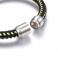 Leather Cord Bracelet Stainless Steel Magnetic Silver 8.2" 21cm 8mm Z84