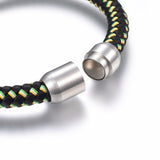 Leather Cord Bracelet Stainless Steel Magnetic Silver 8.2" 21cm 8mm Z84