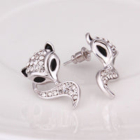 White Gold Zirconia Stud Fox Earrings L72