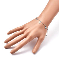 Stainless Steel Scalloped Bar Bracelet Smile Face Charms Lobster Silver 8" Z154