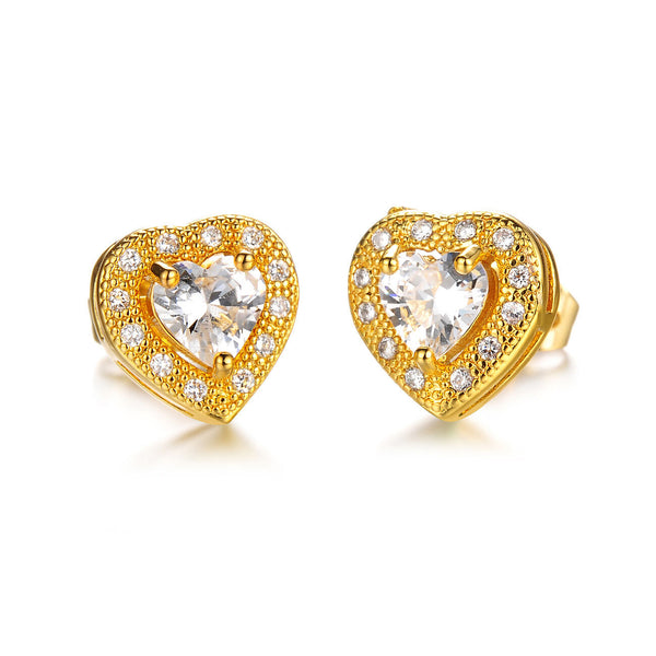 Gold Plated Earring  Heart AAA Cubic Zirconia Women's G198