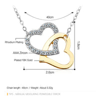 Yellow Gold Platinum Plated Necklace Pendant Heart Zirconia 18" 1MM Lobster B339