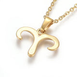 Stainless Steel Zirconia Pendant Necklace Lobster Sheep Horn Gold 17.5" A242