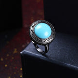 Platinum Plated Black Gunmetal Halo Fashion Ring Women's Kallaite Blue B495