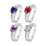 Sterling Silver Plated Birthstone Halo Fashion Ring Blue AAA Zirconia Women B411