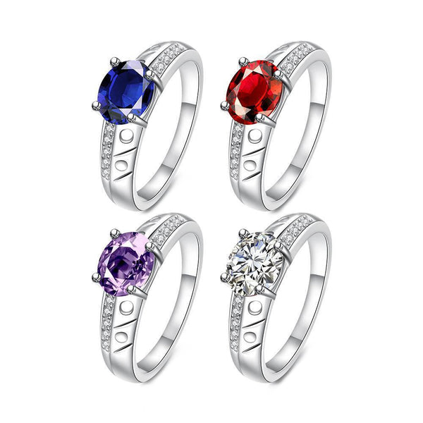 Sterling Silver Plated Birthstone Halo Fashion Ring Blue AAA Zirconia Women B411