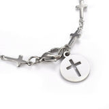 304 Stainless Steel Cross Link Anklet Lobster Flat Cross Silver Color 8.8" A48