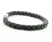 Unisex Men's Genuine Braided Leather And Stainless Steel Magnetic Clasp Bracelet