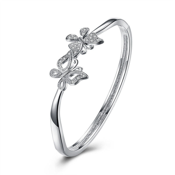 Sterling Silver Plated Bracelet Flower Bangle 4MM Clip L250