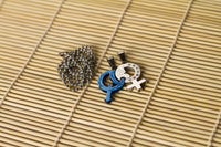 Stainless Steel Lovers Gender Zirconia Pendant Beads Necklace Silver Blue L175