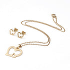 Stainless Steel Set Pendant Necklace Stud Earrings Lobster Heart Gold 17" A429