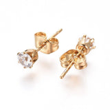 Stainless Steel Stud Earrings Zirconia Earrings Back Round Gold 14.5x4.5mm A167