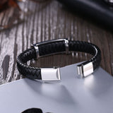 Stainless Steel Leather Bracelet 8.5 Inches 16MM Slide L369