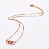 Stainless Steel Enamel Set Earring Pendant Necklace Heart Gold 19.5" P764