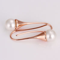 Rose Gold Fish Hook Drop Dangle Pearl Earrings L131