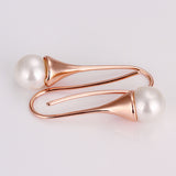 Rose Gold Fish Hook Drop Dangle Pearl Earrings L131